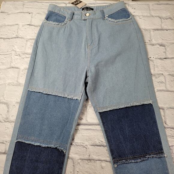 NWT Pitaya blue blush Colorblock Patchwork Fray HW Denim Jeans size Medium - Picture 4 of 16